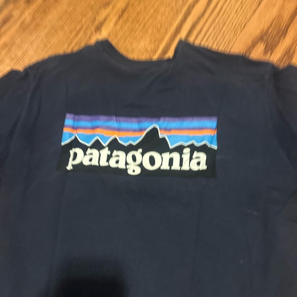 Patagonia Navy Logo Tee with Gray Neck Trim - Picture 2 of 5